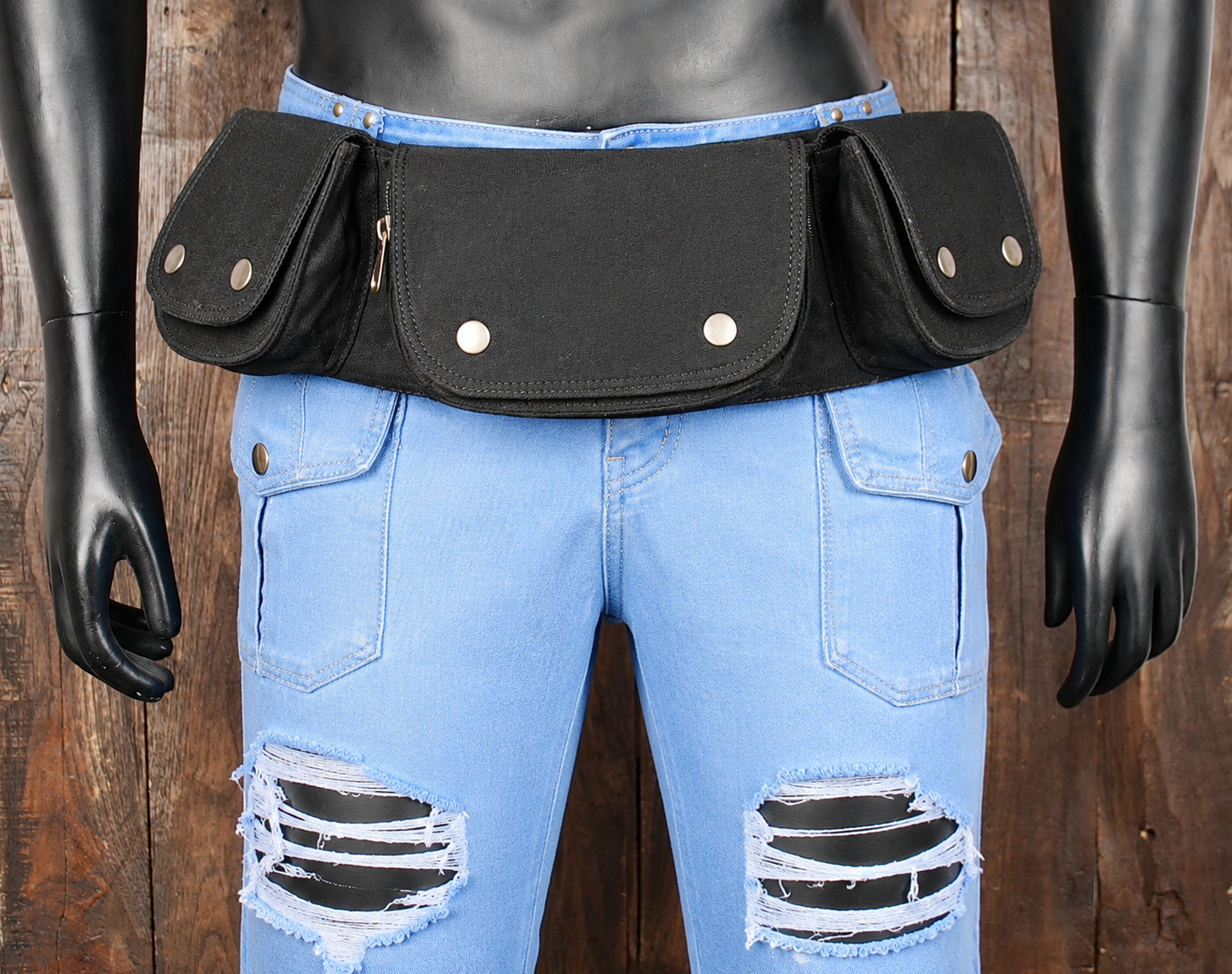 Black Festival Pocket Belt with Secure Snap Fasteners