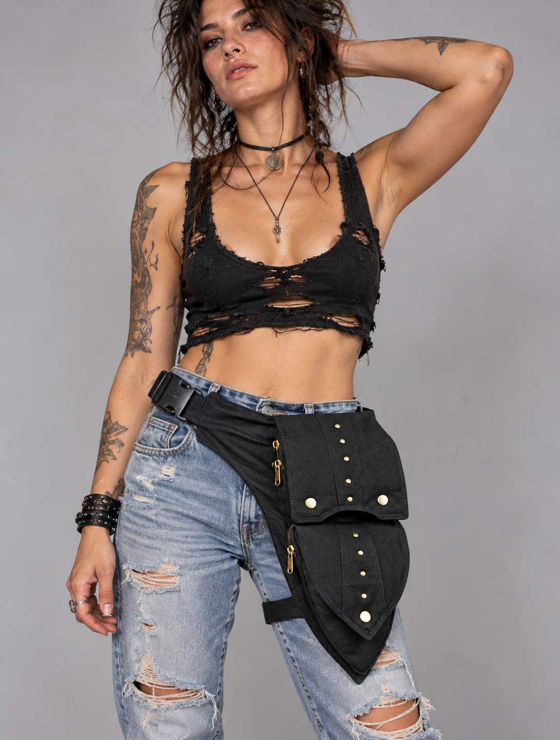 Cotton waist thigh belt with quick-release buckle and adjustable strap