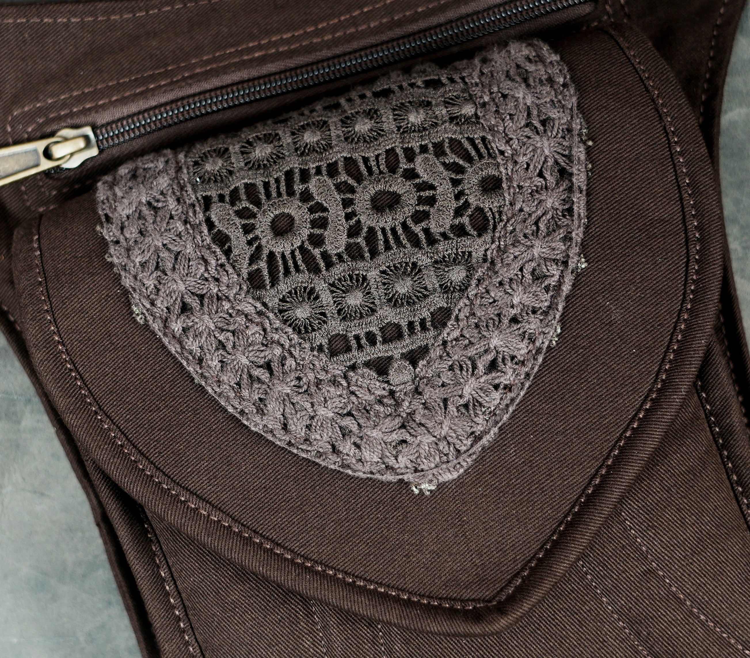 Boho cotton hip bag with secure zipper compartments