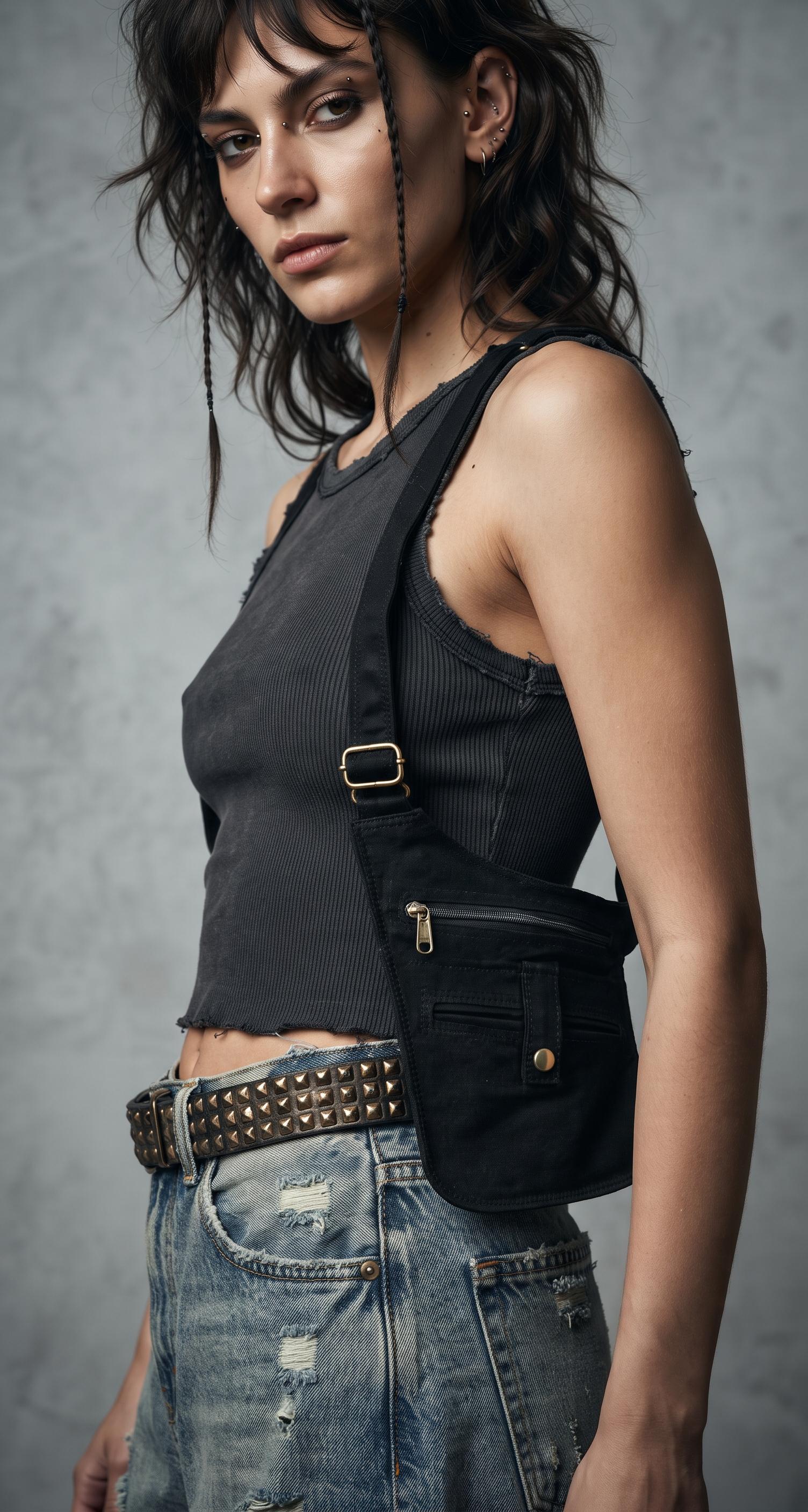 Alternative fashion multi-pocket chest rig for street style and outdoor wear