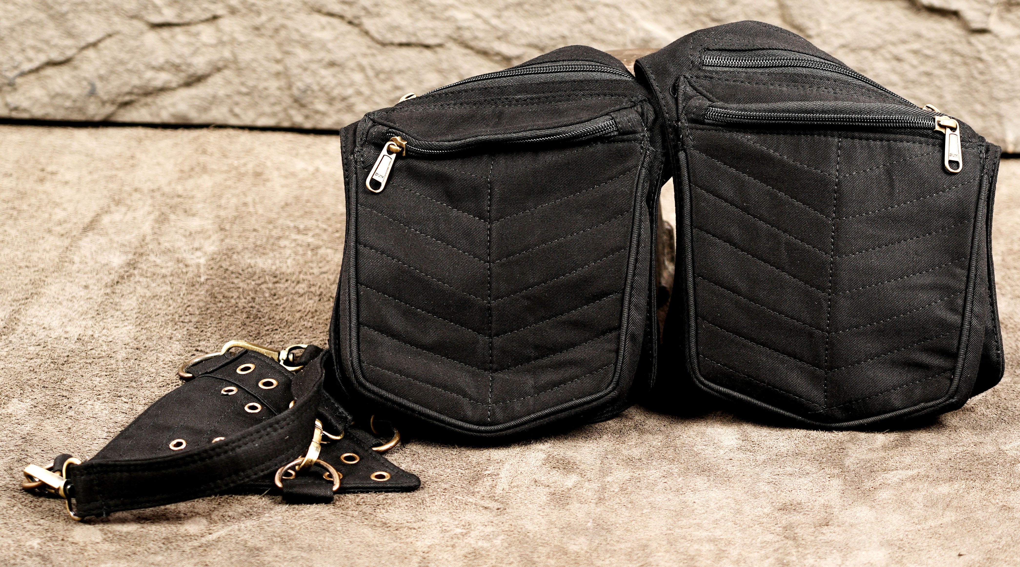 Festival ready body rig with two holster pouches and fully adjustable fit