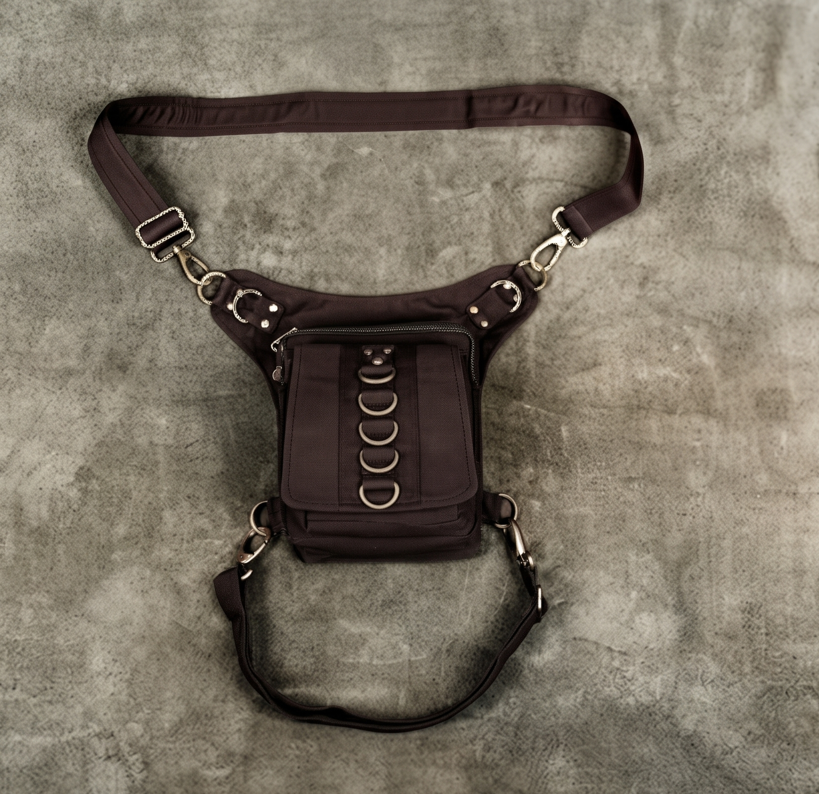 Unisex cotton hip bag with detachable leg strap and swivel hooks