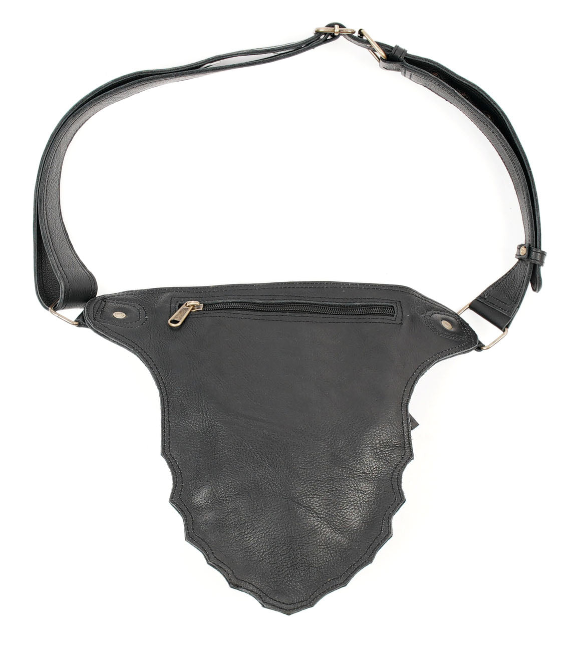 Premium black leather waist belt with storage