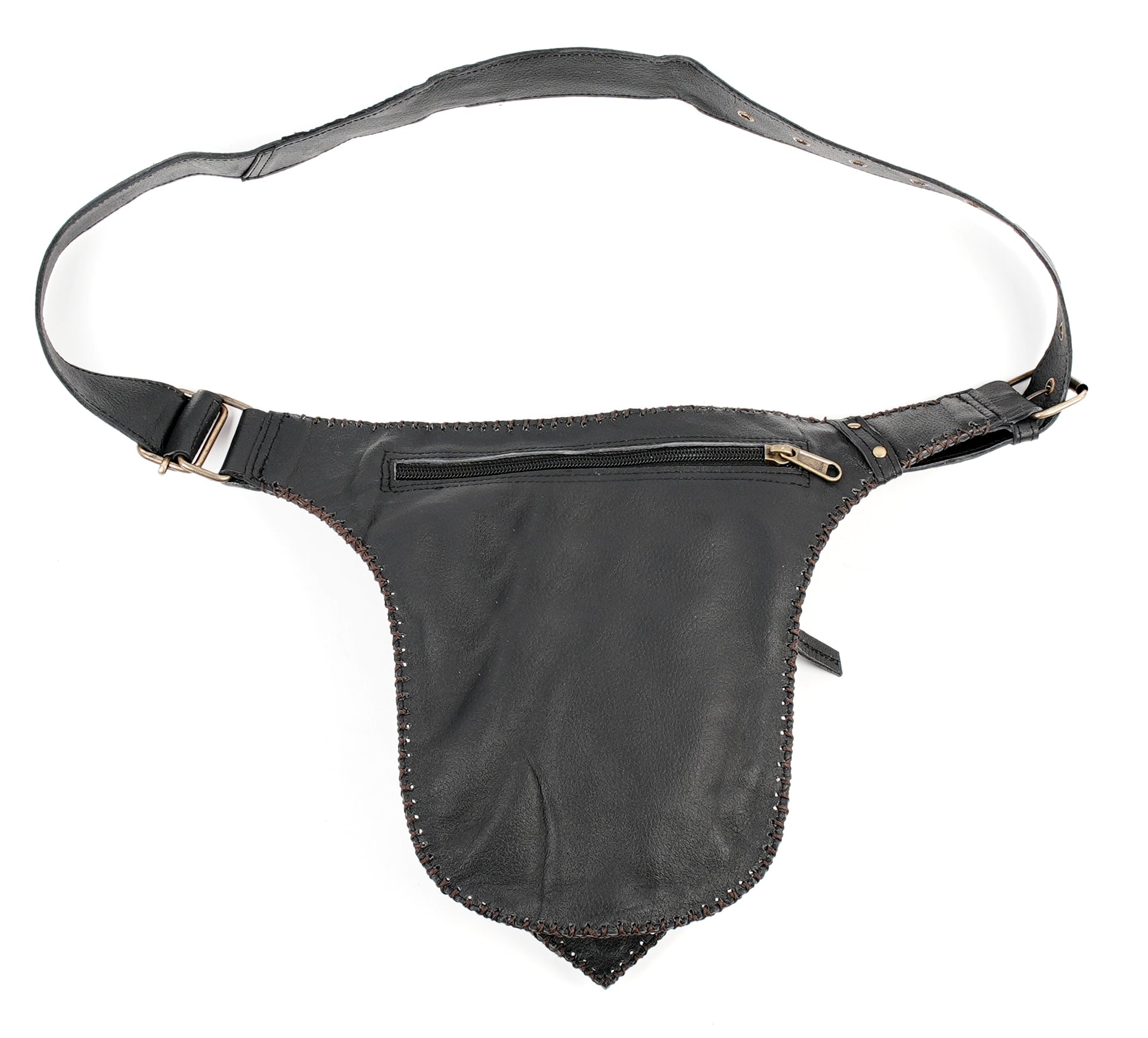 Boho style leather hip belt with gemstone and brass hardware