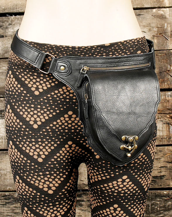 Handmade leather belt with zippered front pouch