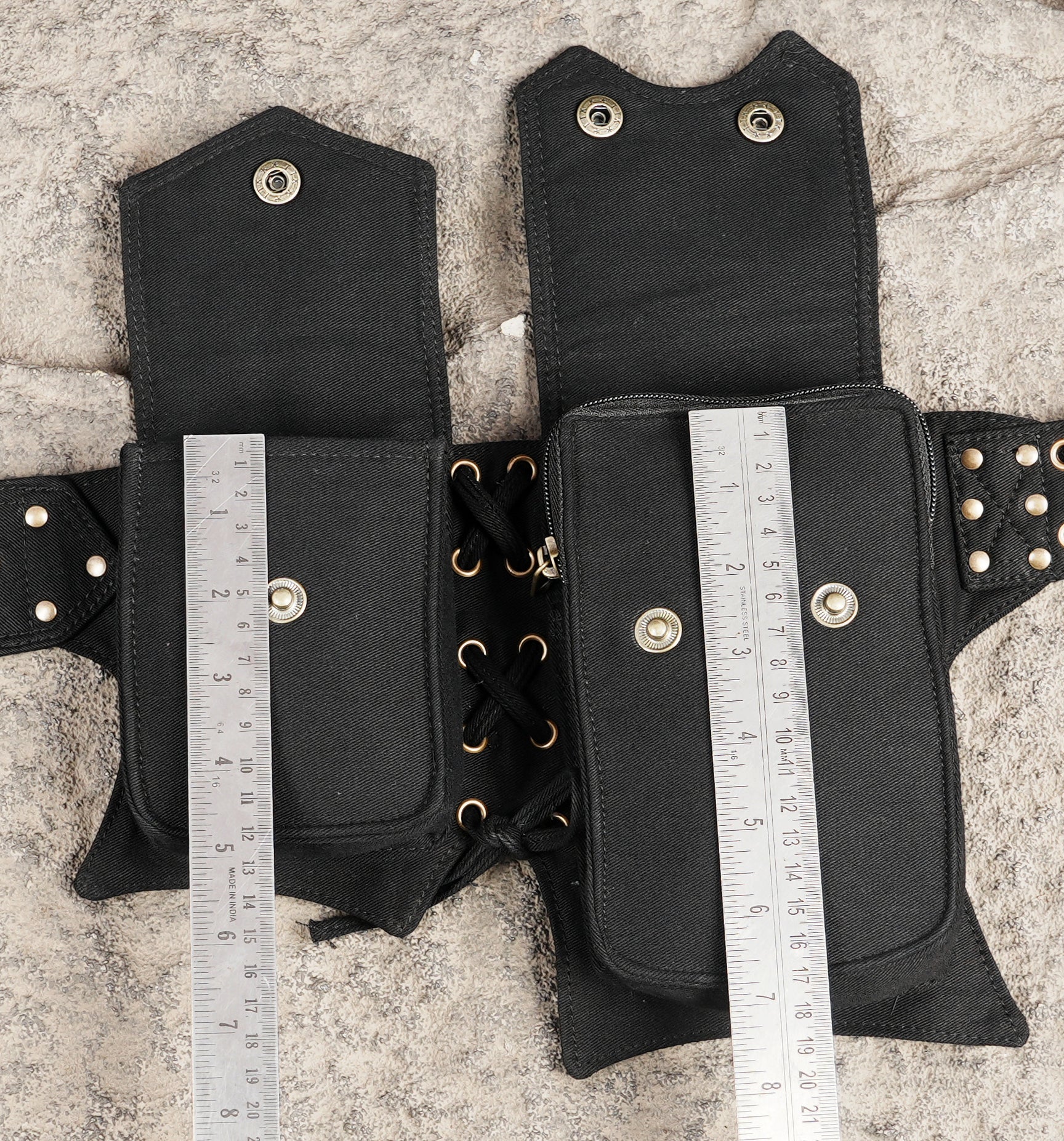 Renaissance fair waist belt with multiple pouches, buckle, eyelets and adjustable strap