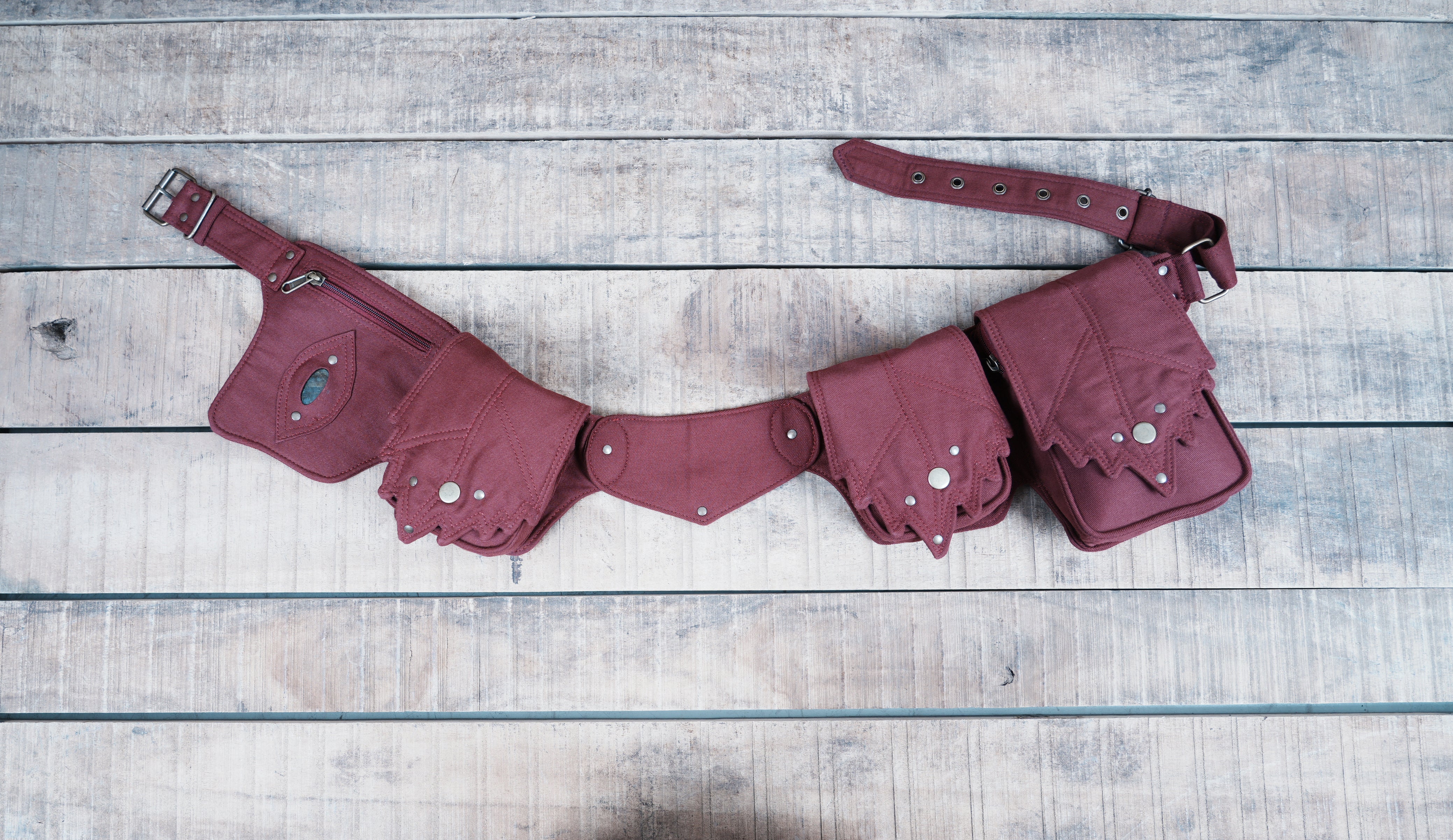 Steampunk utility belt fanny pack with crystal for backpacking and raves