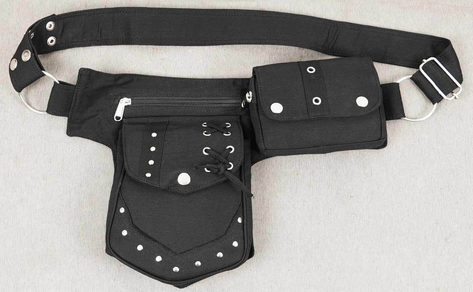 Strong, durable cotton canvas waist belt bag with secure metal hardware.