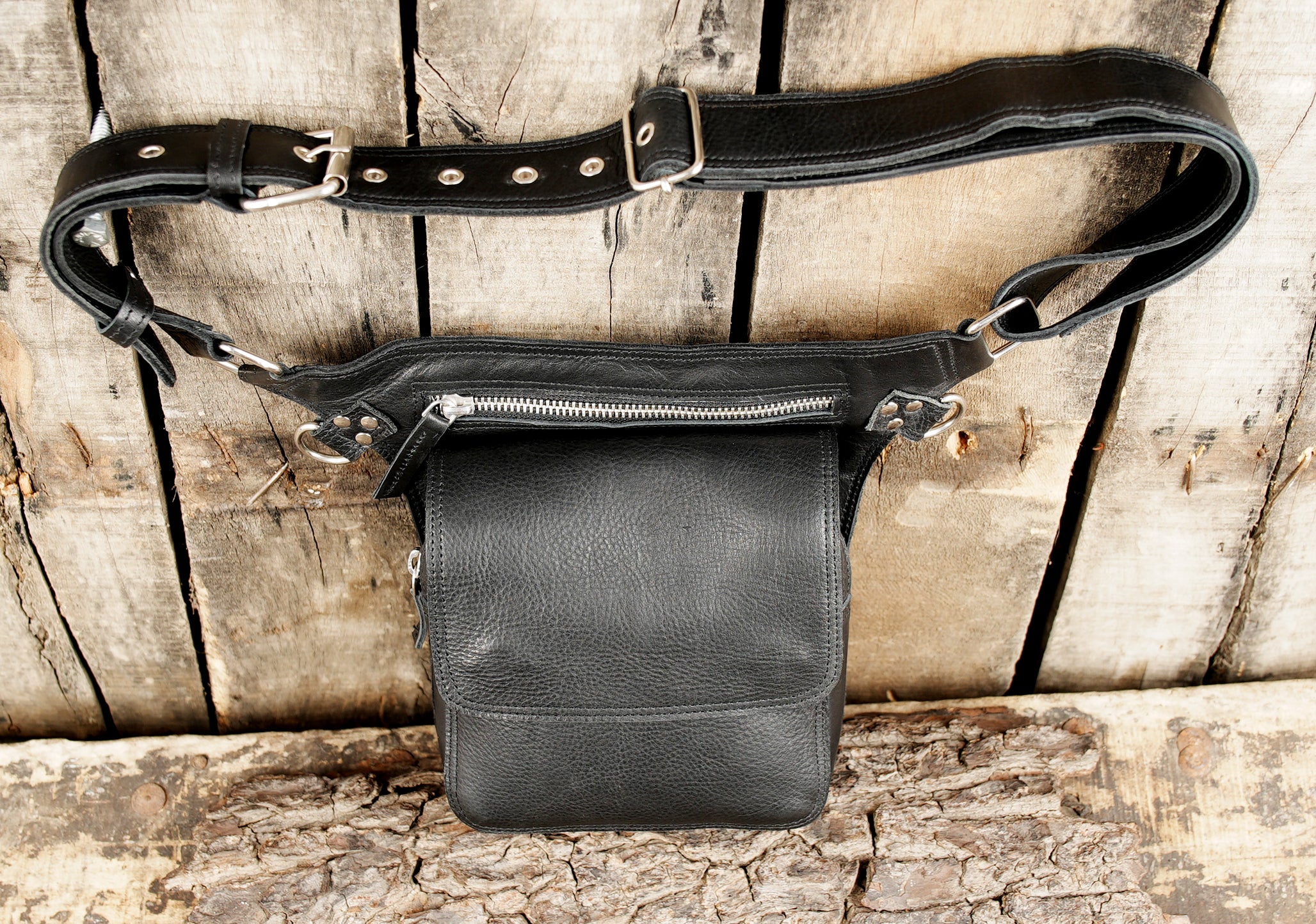 Premium leather waist belt with metal zipper closure