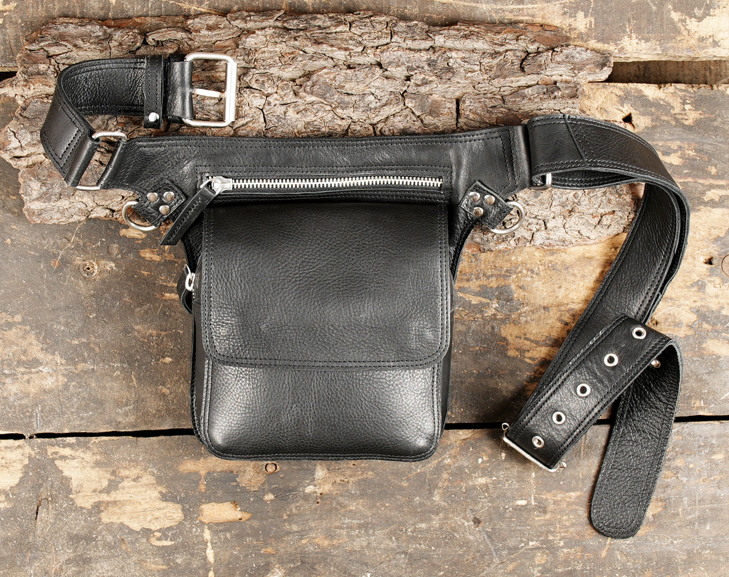 Leather waist belt bag for travel and daily use