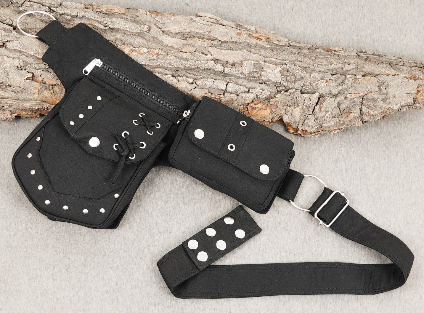 Edgy, gothic-themed waist fanny pack bumbag for hands-free convenience.