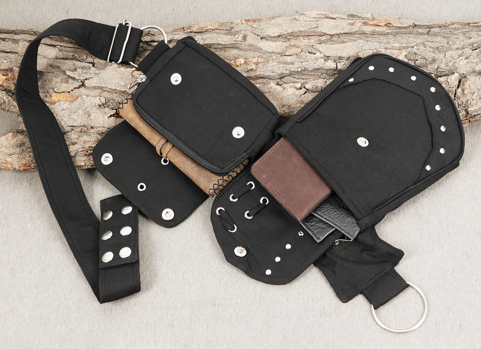 Secure multi-pocket fanny pack with an alternative, utility-focused aesthetic.
