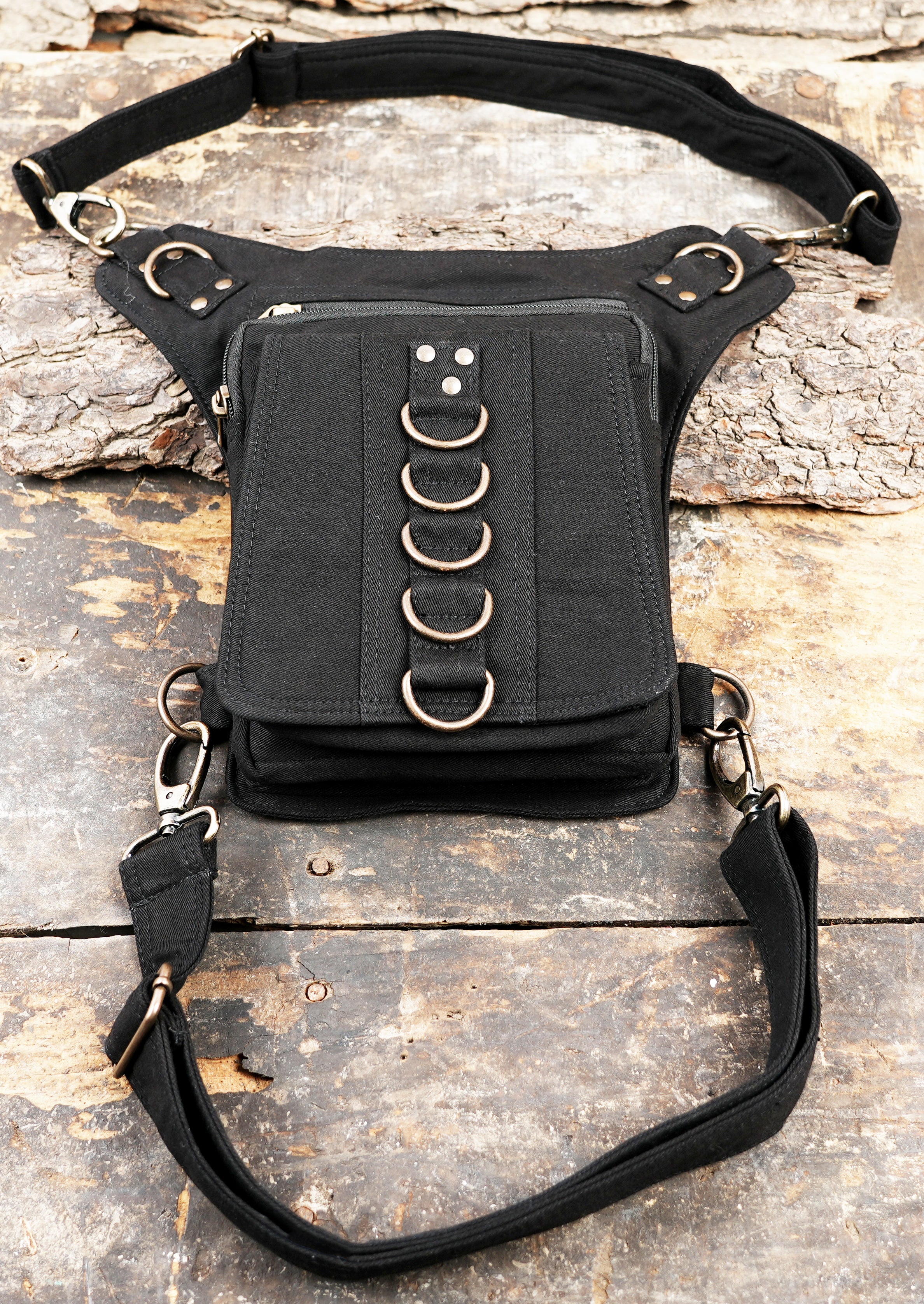 Black drop leg pouch with clip on adjustable straps