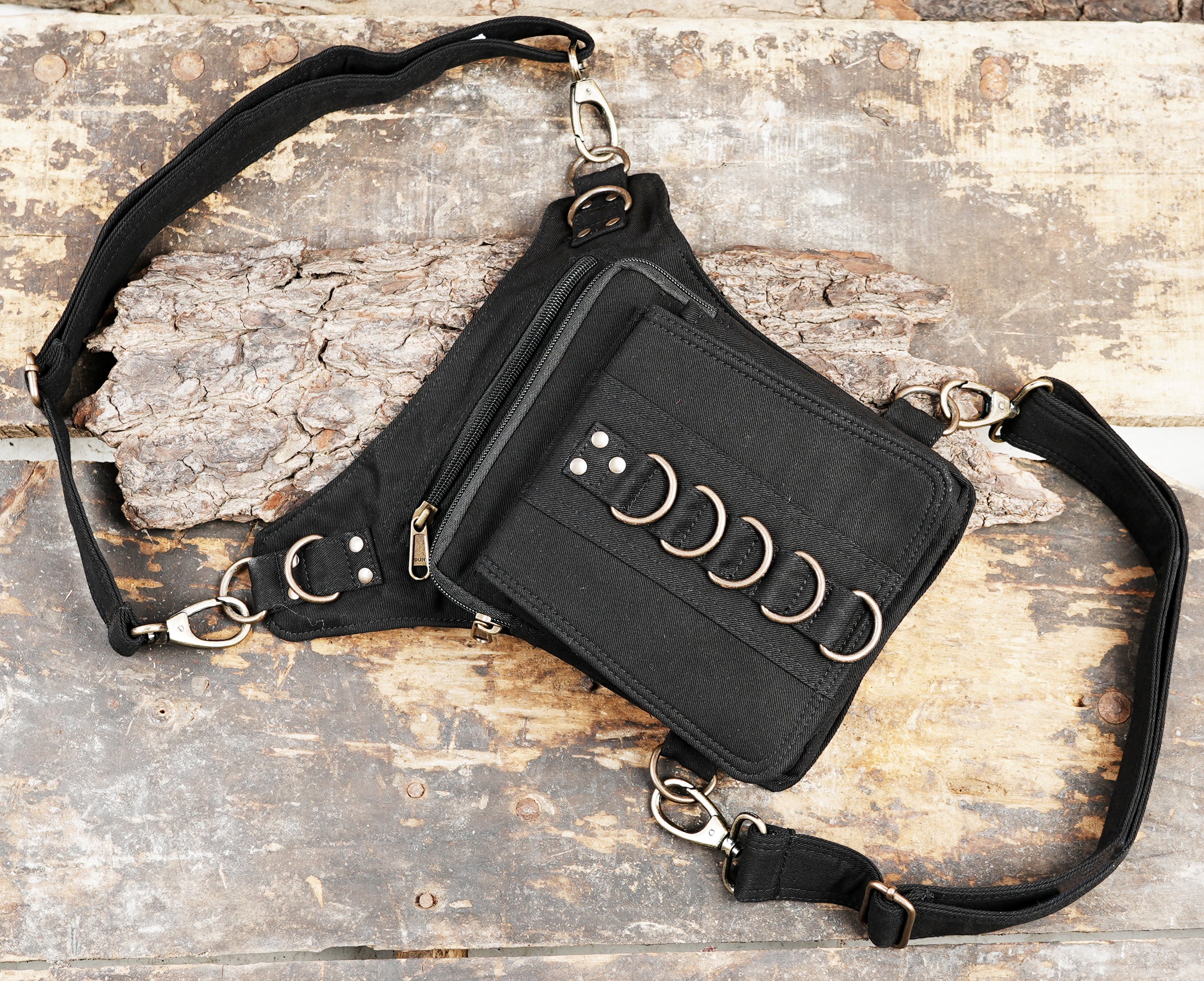 Festival costume bag with brass hardware accents