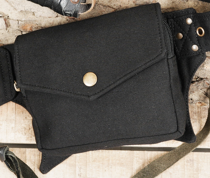 Adjustable black utility belt for festivals and travel