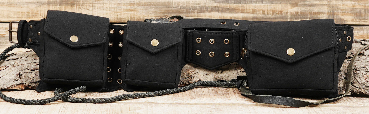 Adjustable cotton hip pouch belt in black