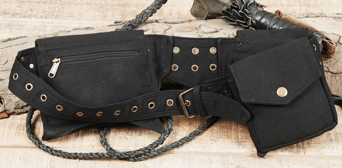 Unisex black cotton utility waist belt