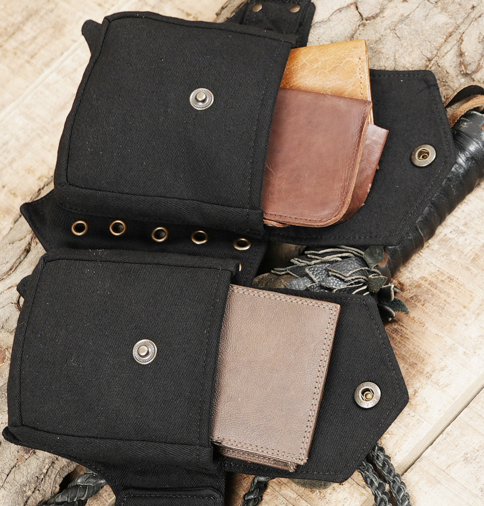 Rustic black utility belt with antique brass hardware