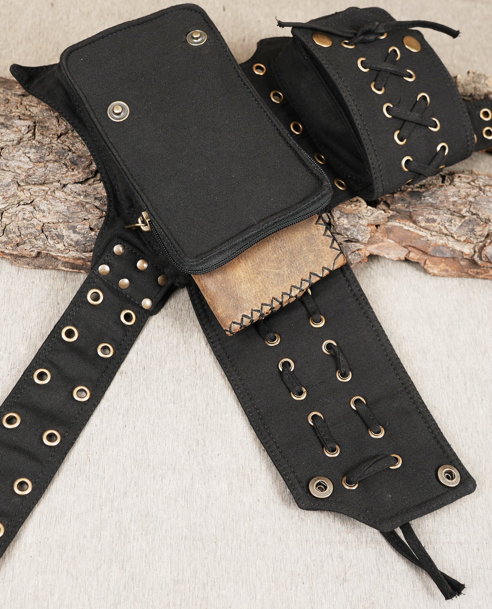 Festival bum bag and lace-up utility belt in solid black