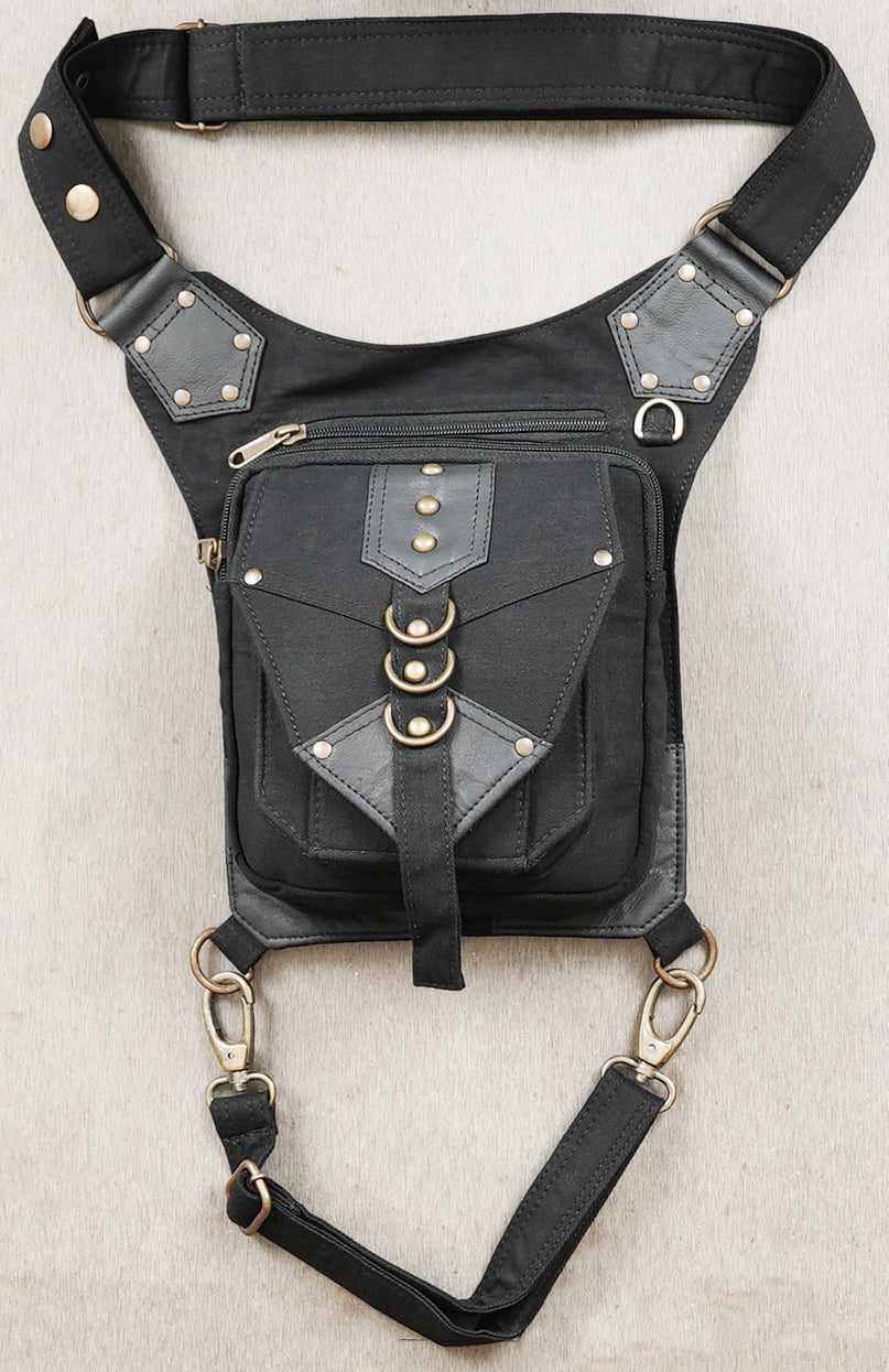 Black Cotton Gothic Thigh Bag Adjustable Utility Pouch