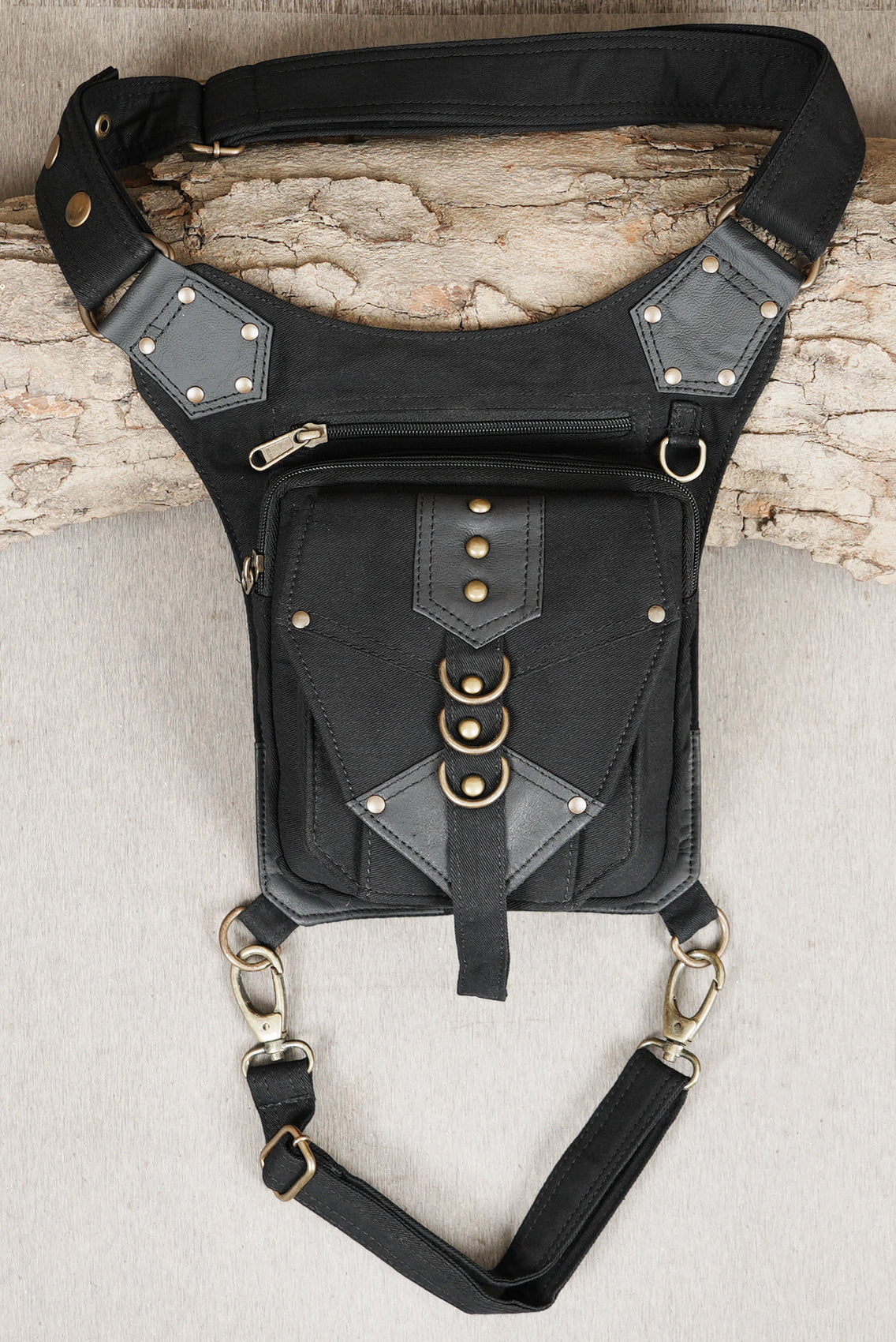 Black Cotton Gothic Thigh Bag Adjustable Utility Pouch