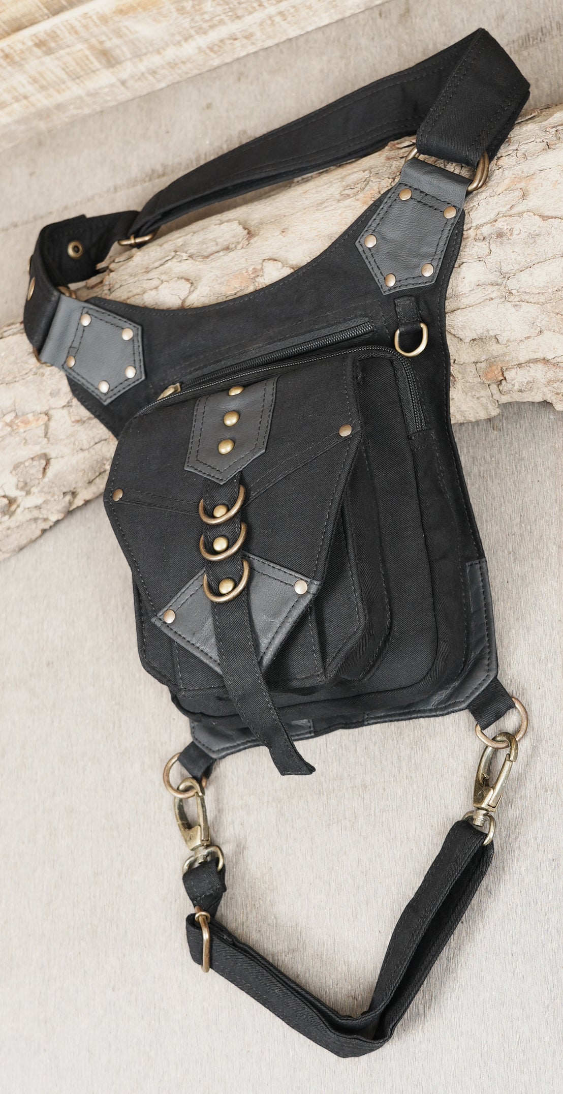 Black Cotton Gothic Thigh Bag Adjustable Utility Pouch
