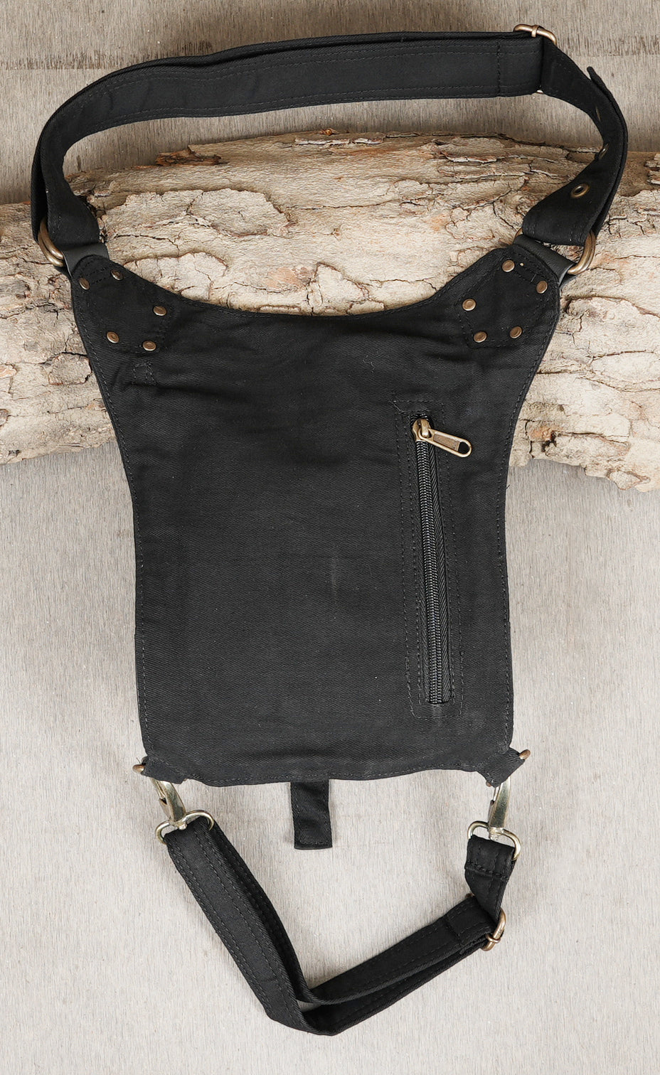 Black Cotton Gothic Thigh Bag Adjustable Utility Pouch