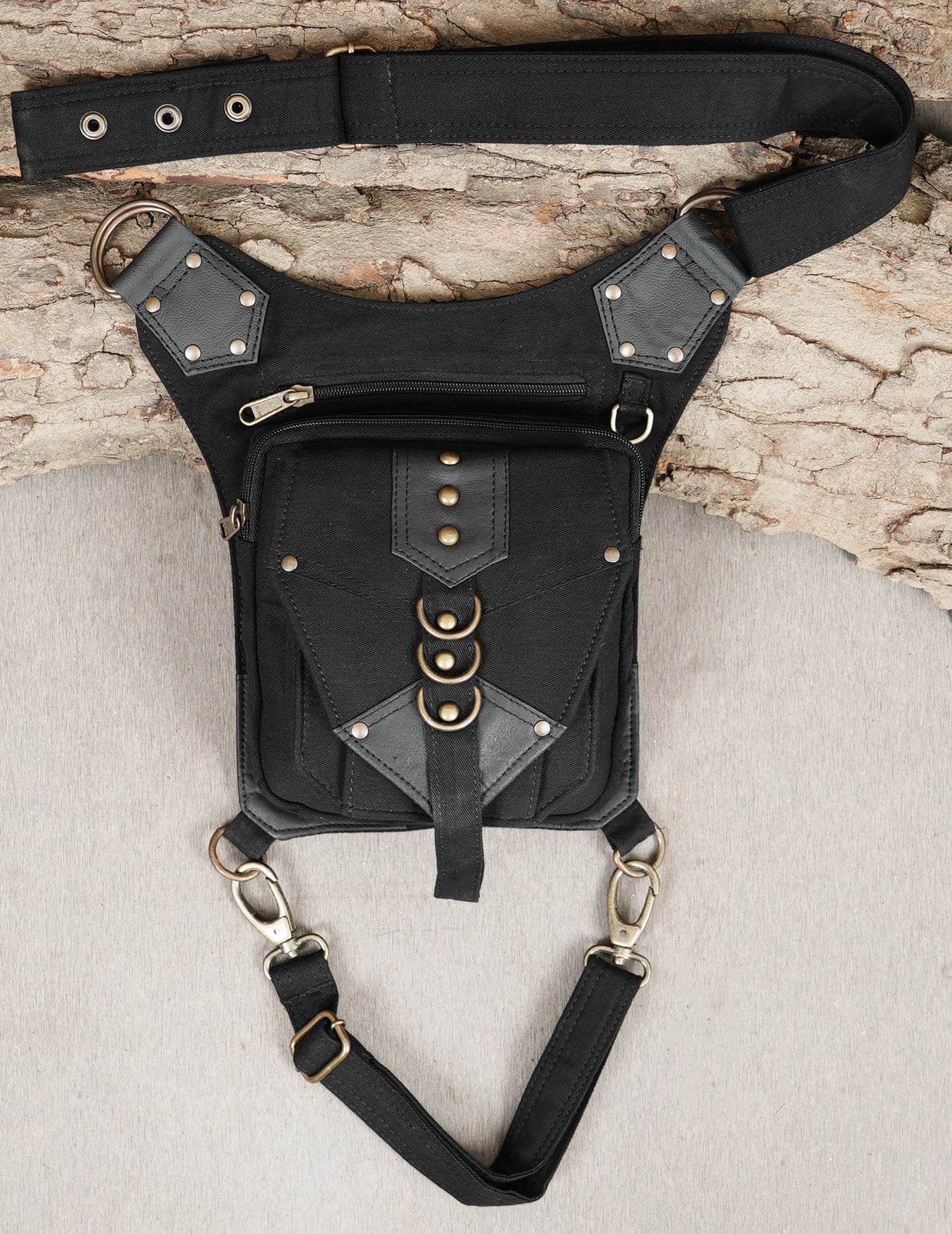 Black Cotton Gothic Thigh Bag Adjustable Utility Pouch