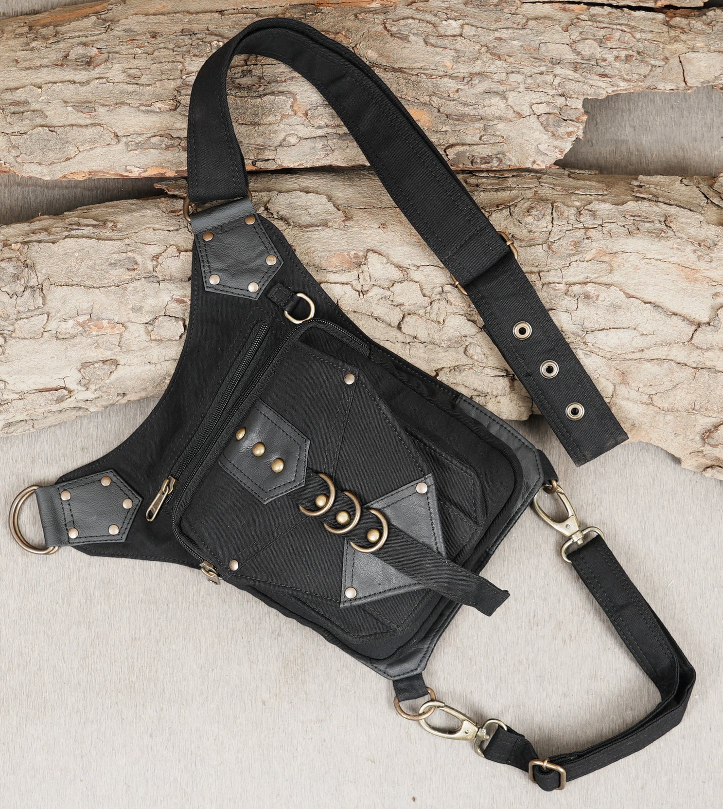 Black Cotton Gothic Thigh Bag Adjustable Utility Pouch
