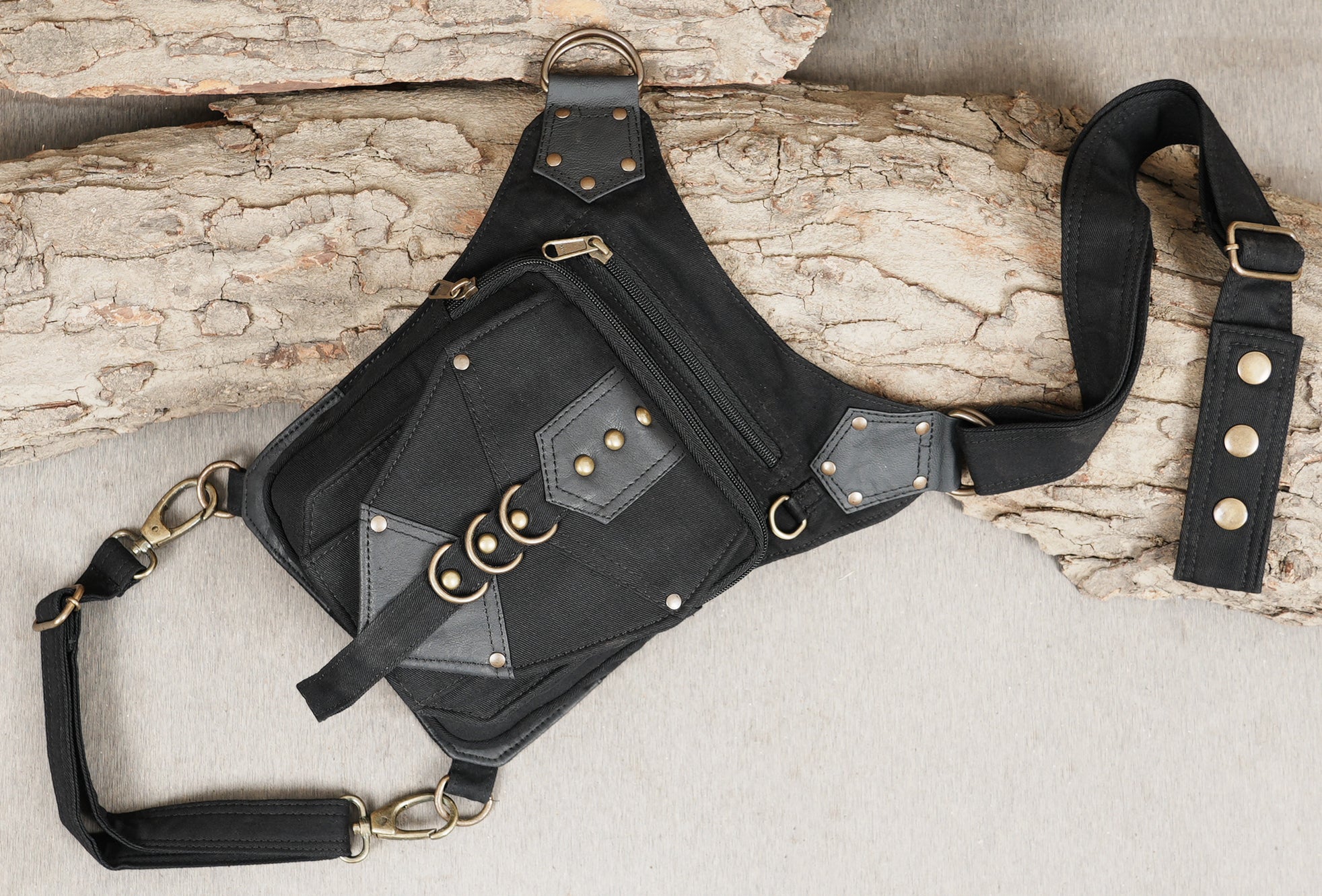Black Cotton Gothic Thigh Bag Adjustable Utility Pouch