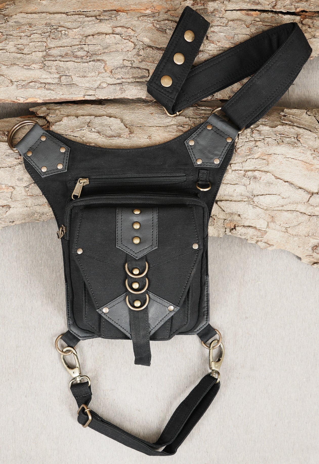 Black Cotton Gothic Thigh Bag Adjustable Utility Pouch