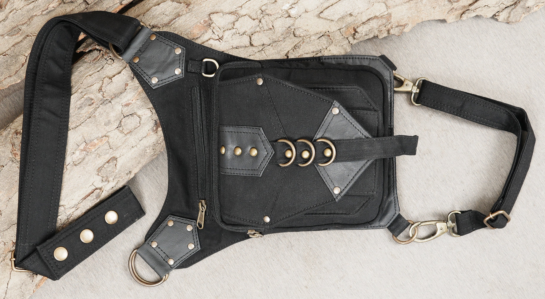 Black Cotton Gothic Thigh Bag Adjustable Utility Pouch