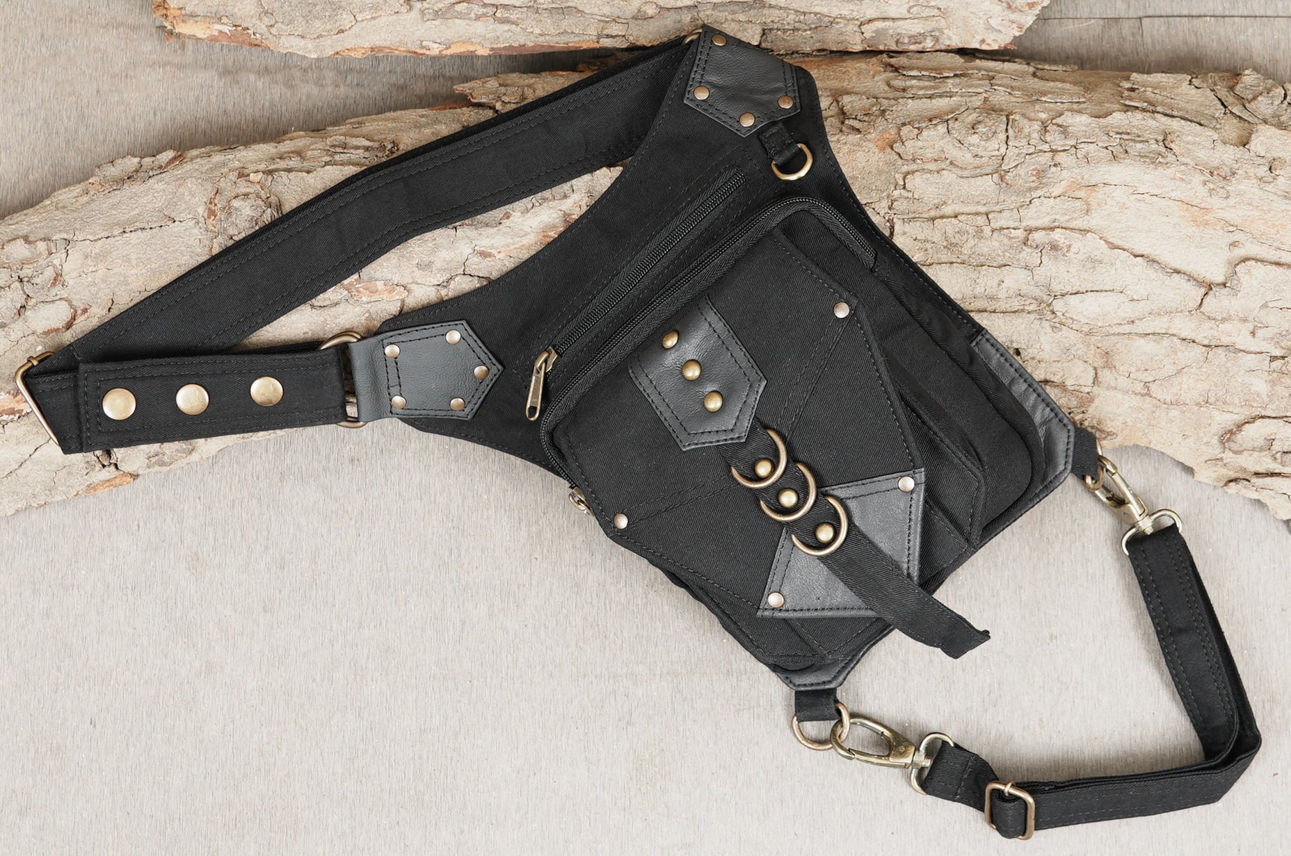 Black Cotton Gothic Thigh Bag Adjustable Utility Pouch