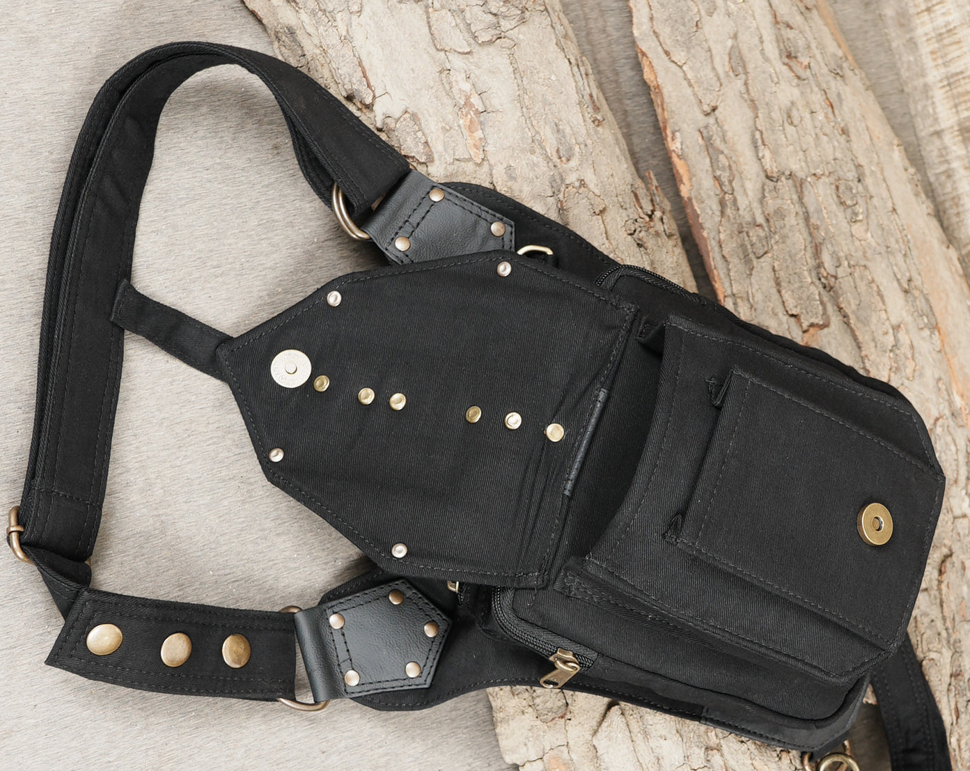 Black Cotton Gothic Thigh Bag Adjustable Utility Pouch