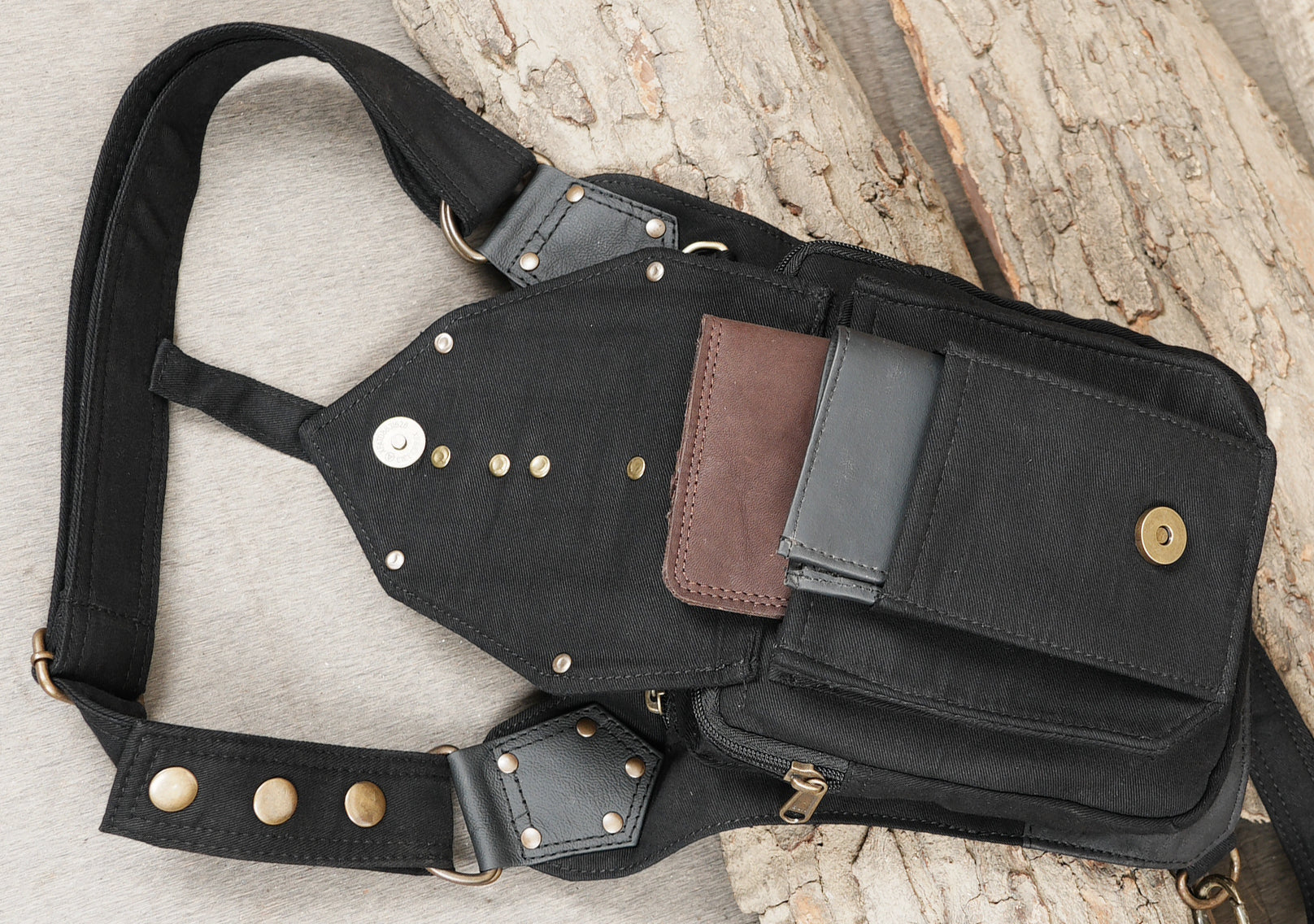 Black Cotton Gothic Thigh Bag Adjustable Utility Pouch