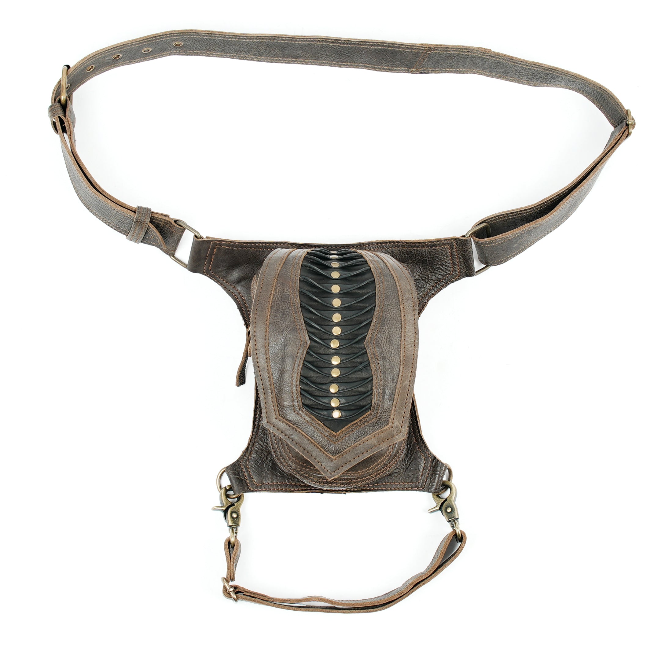 Adjustable leather thigh belt with studded detailing