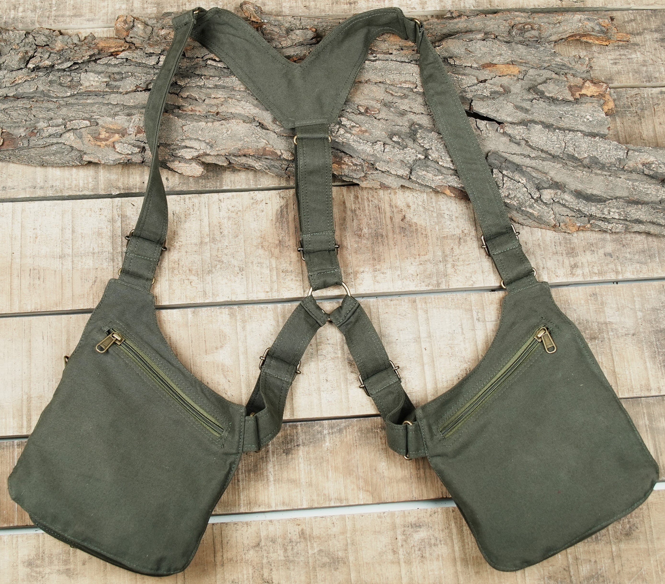 Heavy-duty olive canvas shoulder bag for outdoor events, travel, and concerts