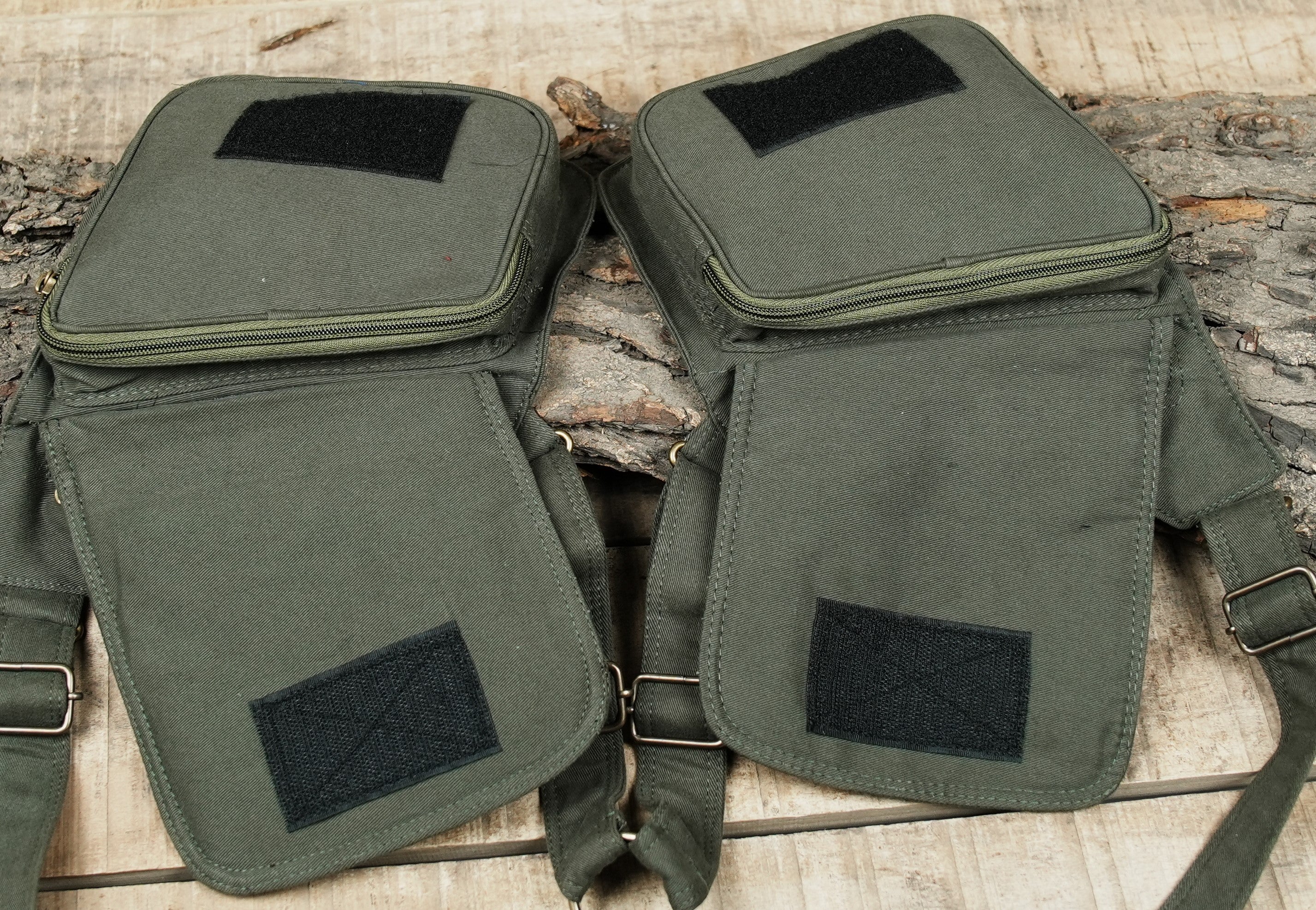 Versatile olive canvas body pouch equipped with secure zipper compartments