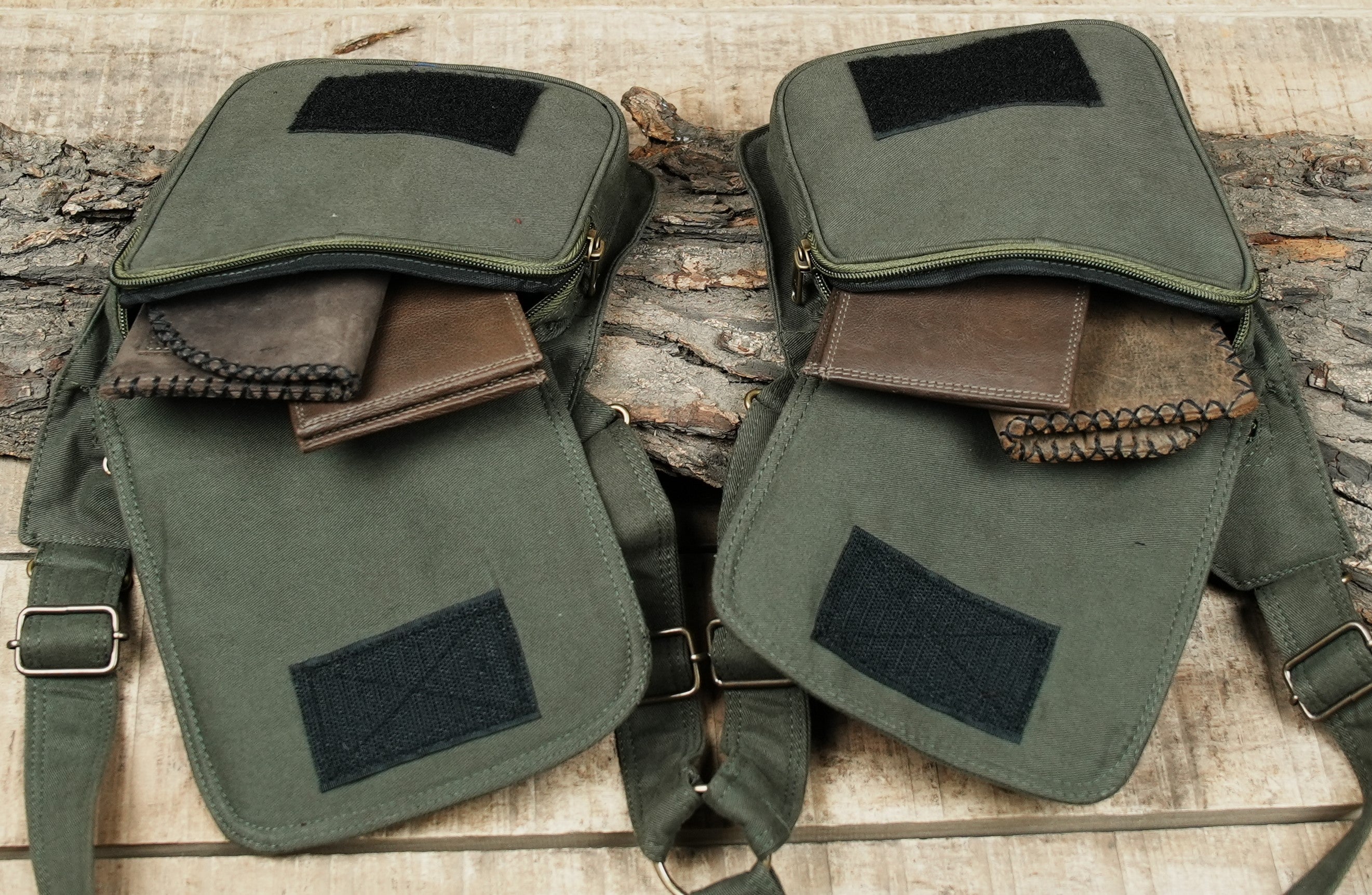 Gothic alternative fashion chest harness and multi-pocket utility bag in green