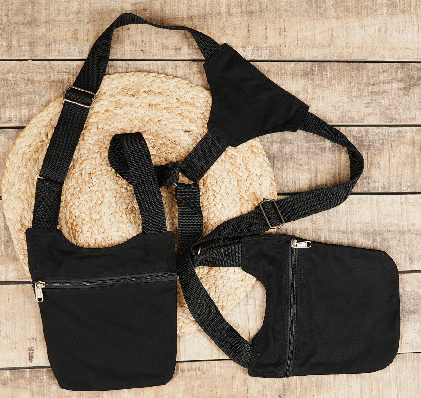 Handmade black cotton holster bag for everyday wear