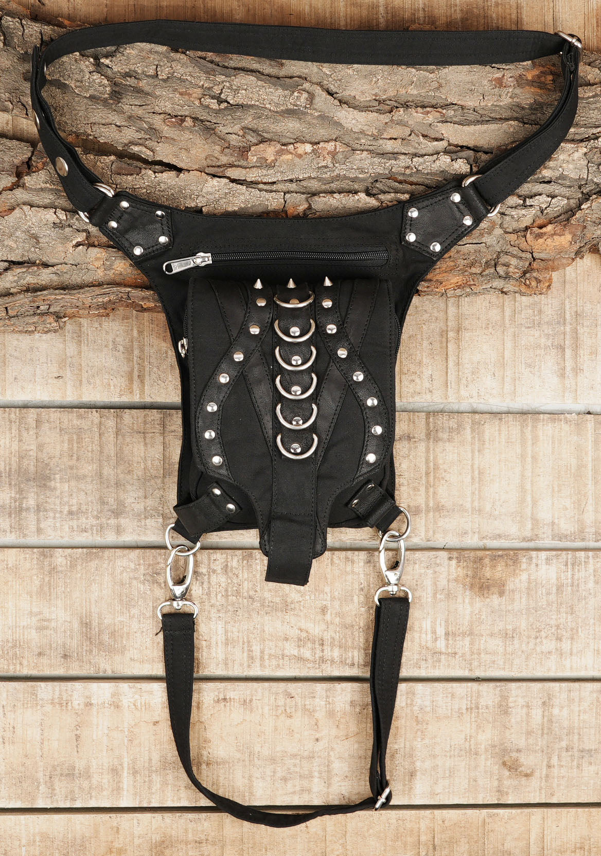 Festival-ready cotton waist pack with thigh harness