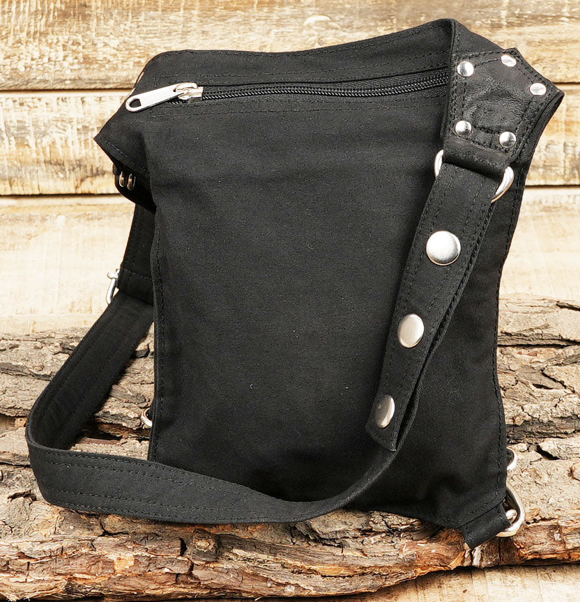 Alternative fashion black multi-ring drop leg pouch