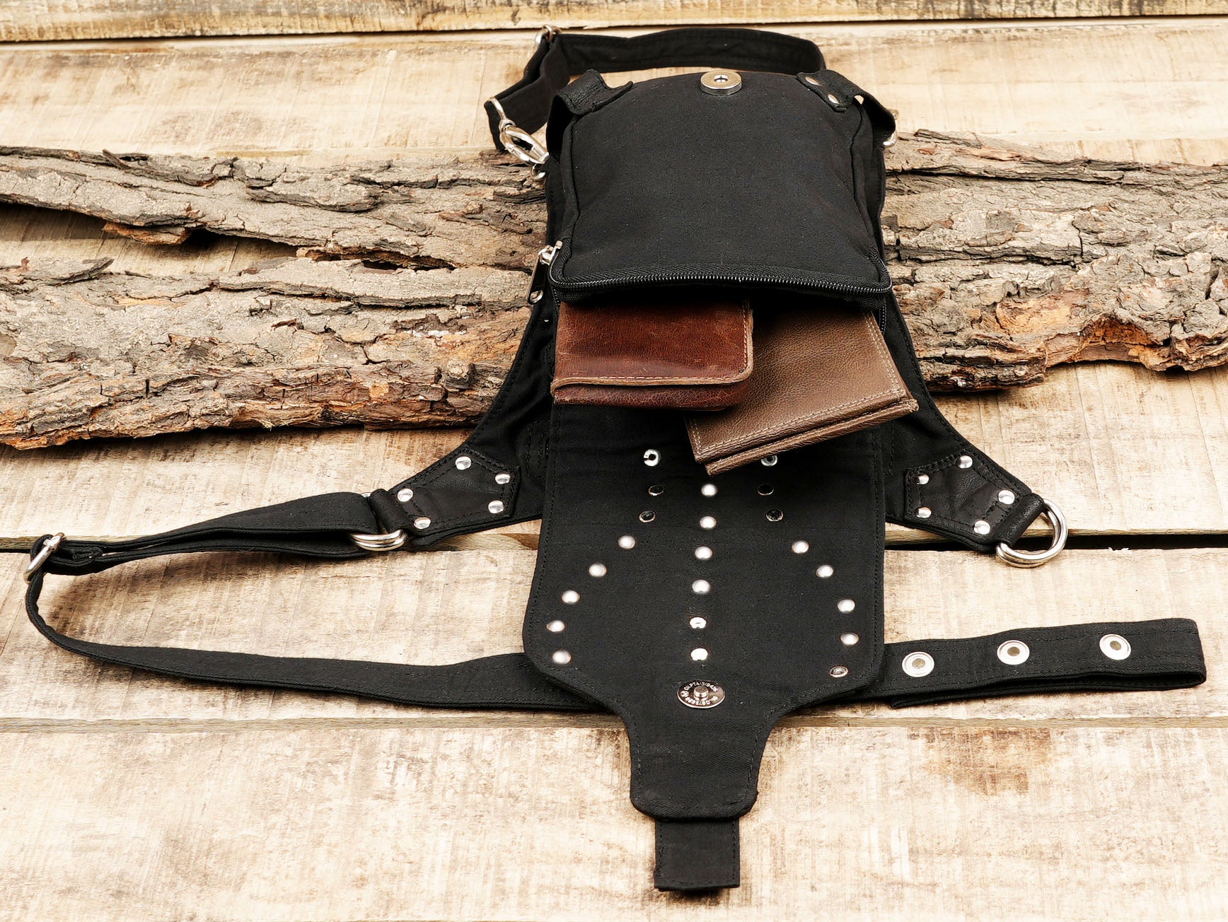 Heavy-duty black cotton canvas drop leg accessory pouch