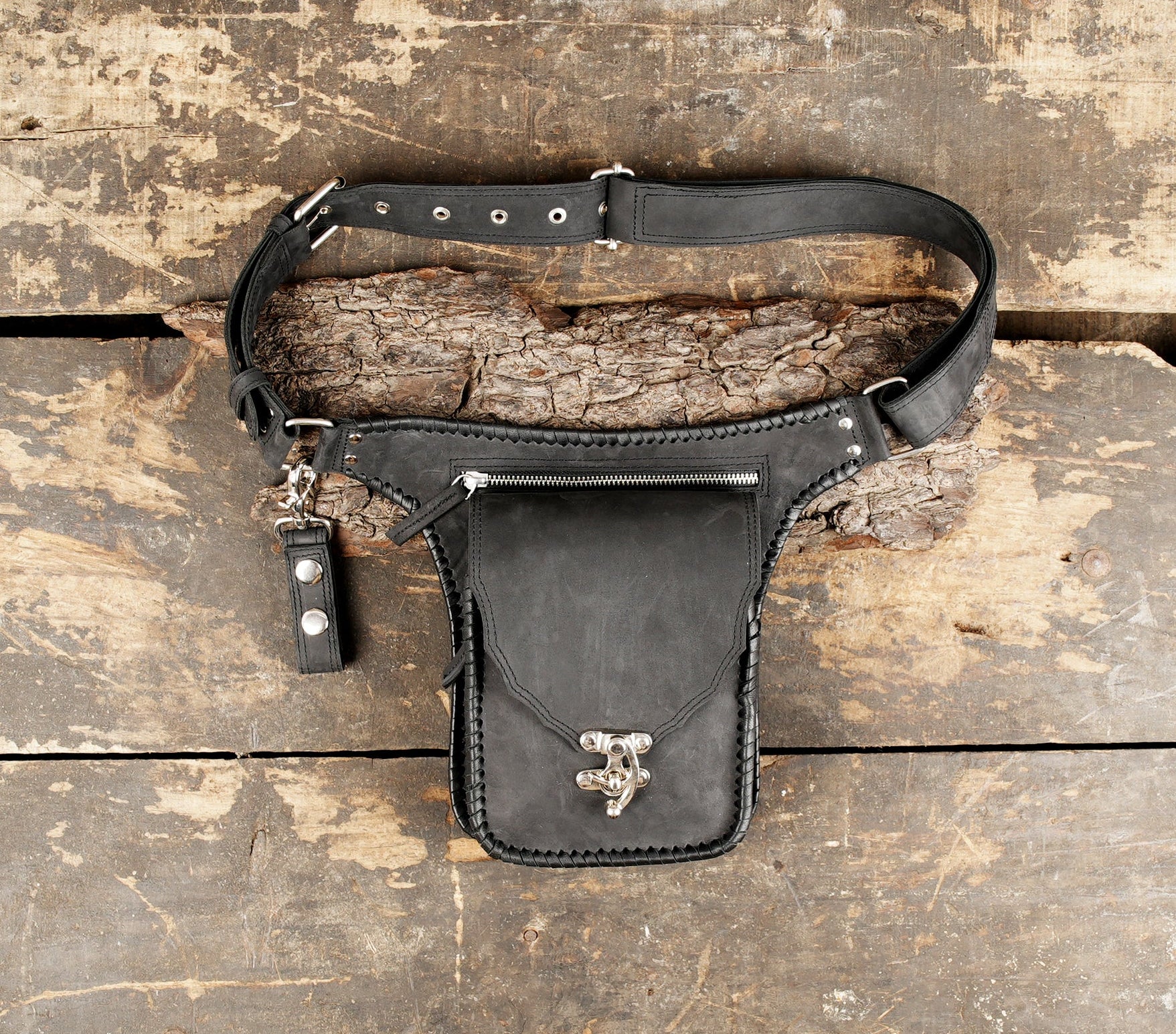 Handmade Genuine Leather Waist Belt with Utility Pouch