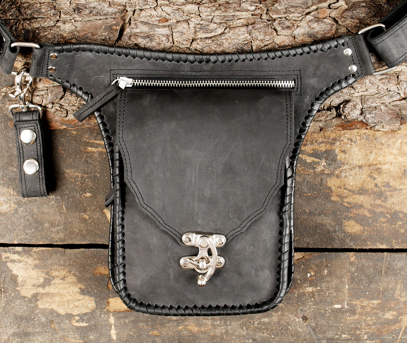 Premium Leather Waist Belt with Zipper Pouch for Men