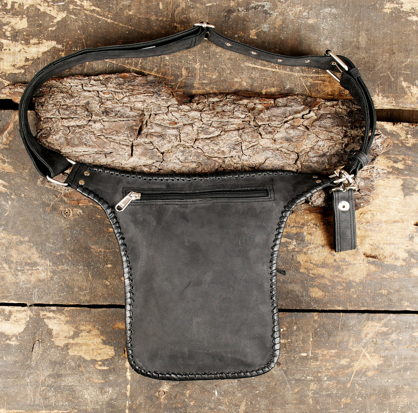 Black Leather Hip Belt Bag for Men & Women