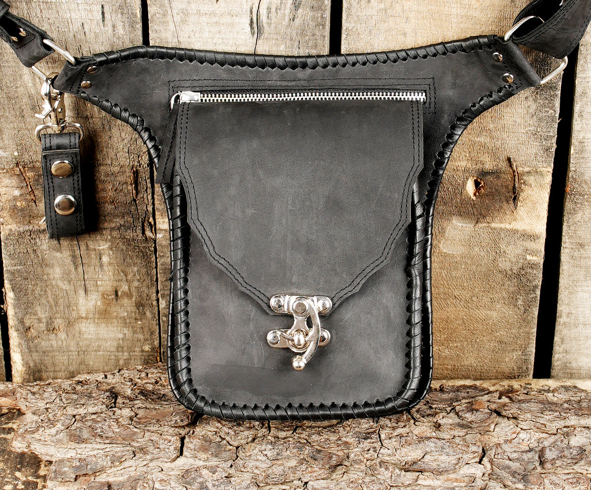 Handmade Genuine Leather Waist Belt with Zipper Pouch || Genuine Leather Hip Belt Bag with Front Zipper Pocket (LT/NS/WB/6017)