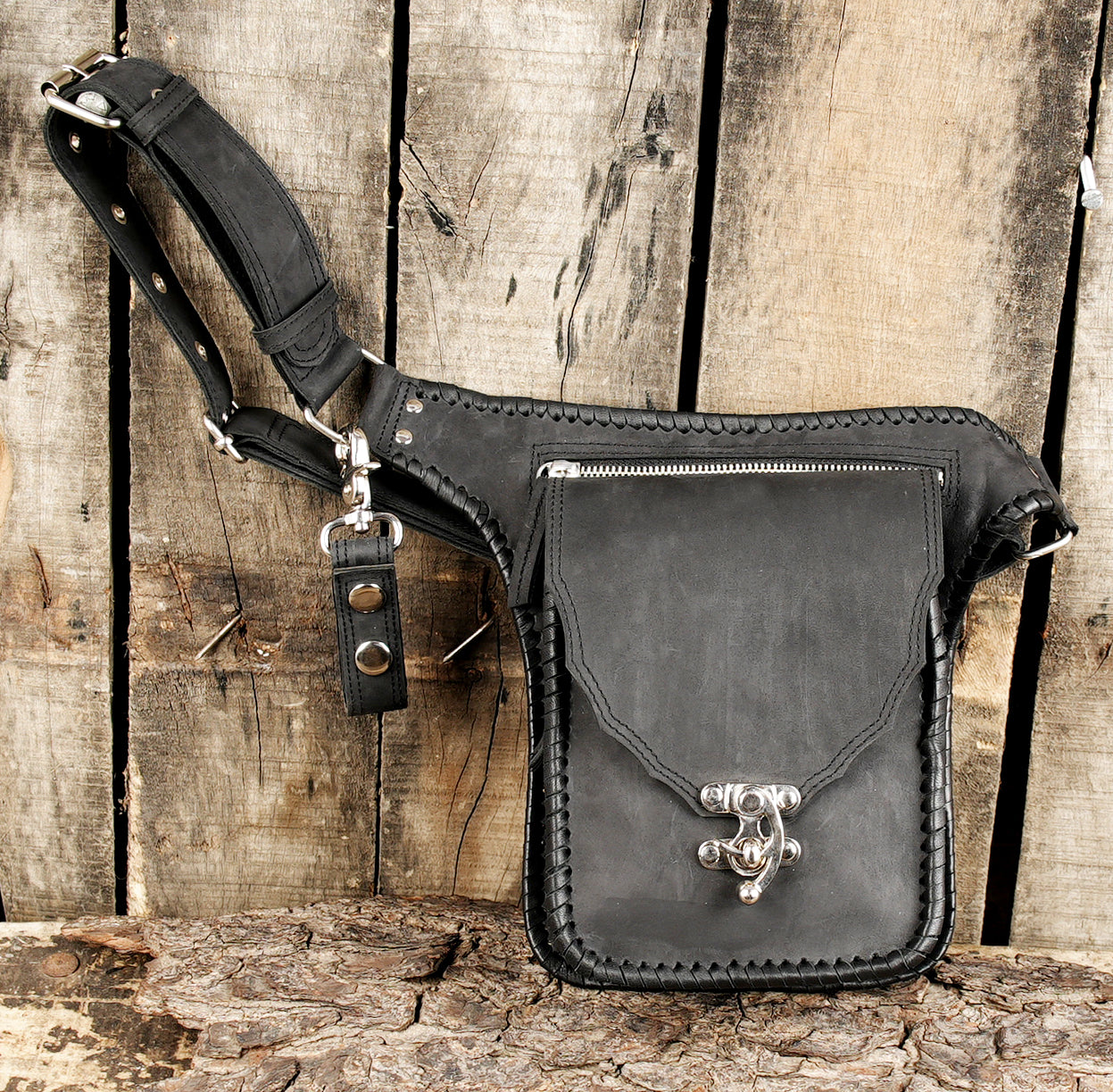 Black Leather Utility Belt Bag – Handmade Craft