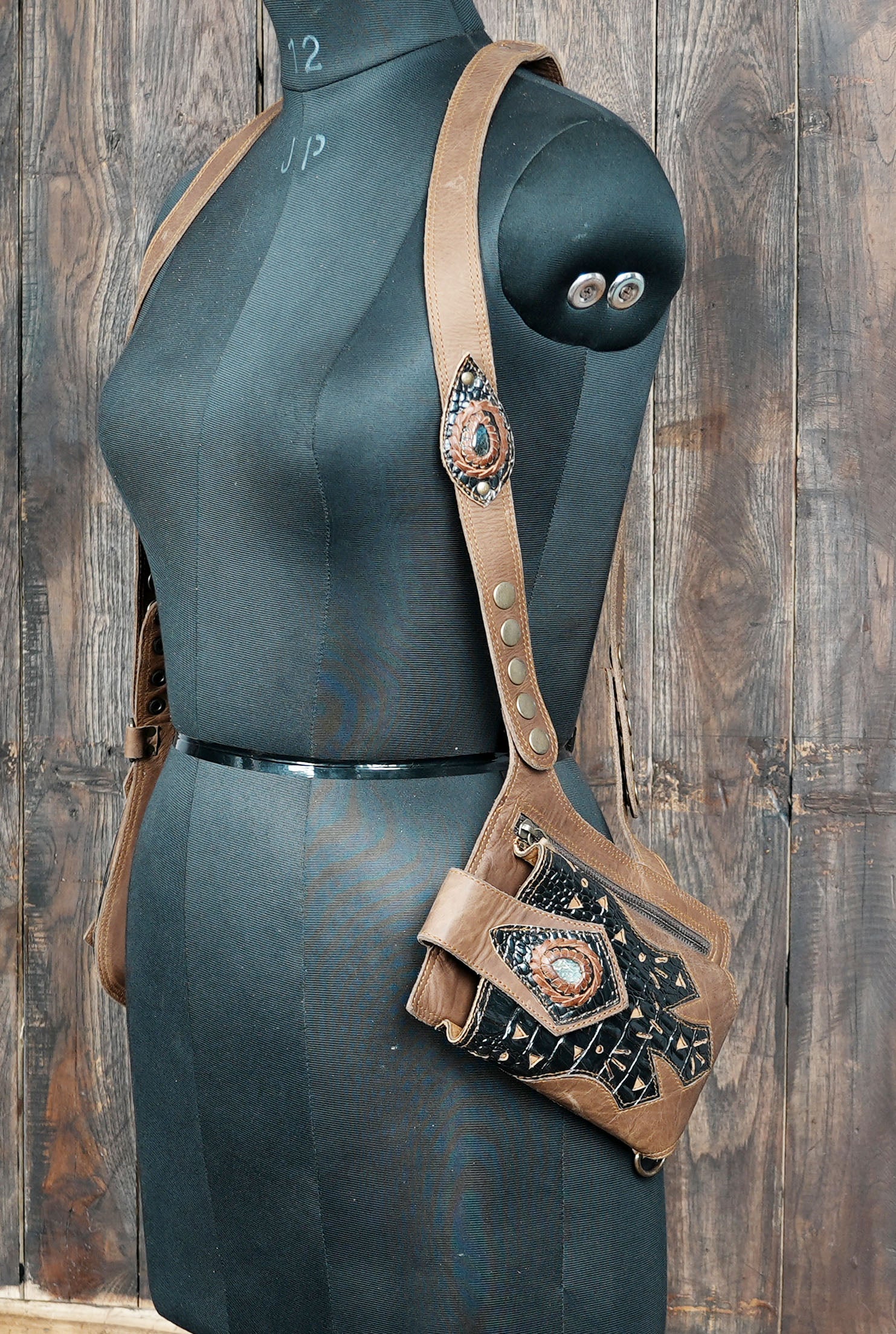 Festival Leather Holster Belt with Artistic Gemstone Design