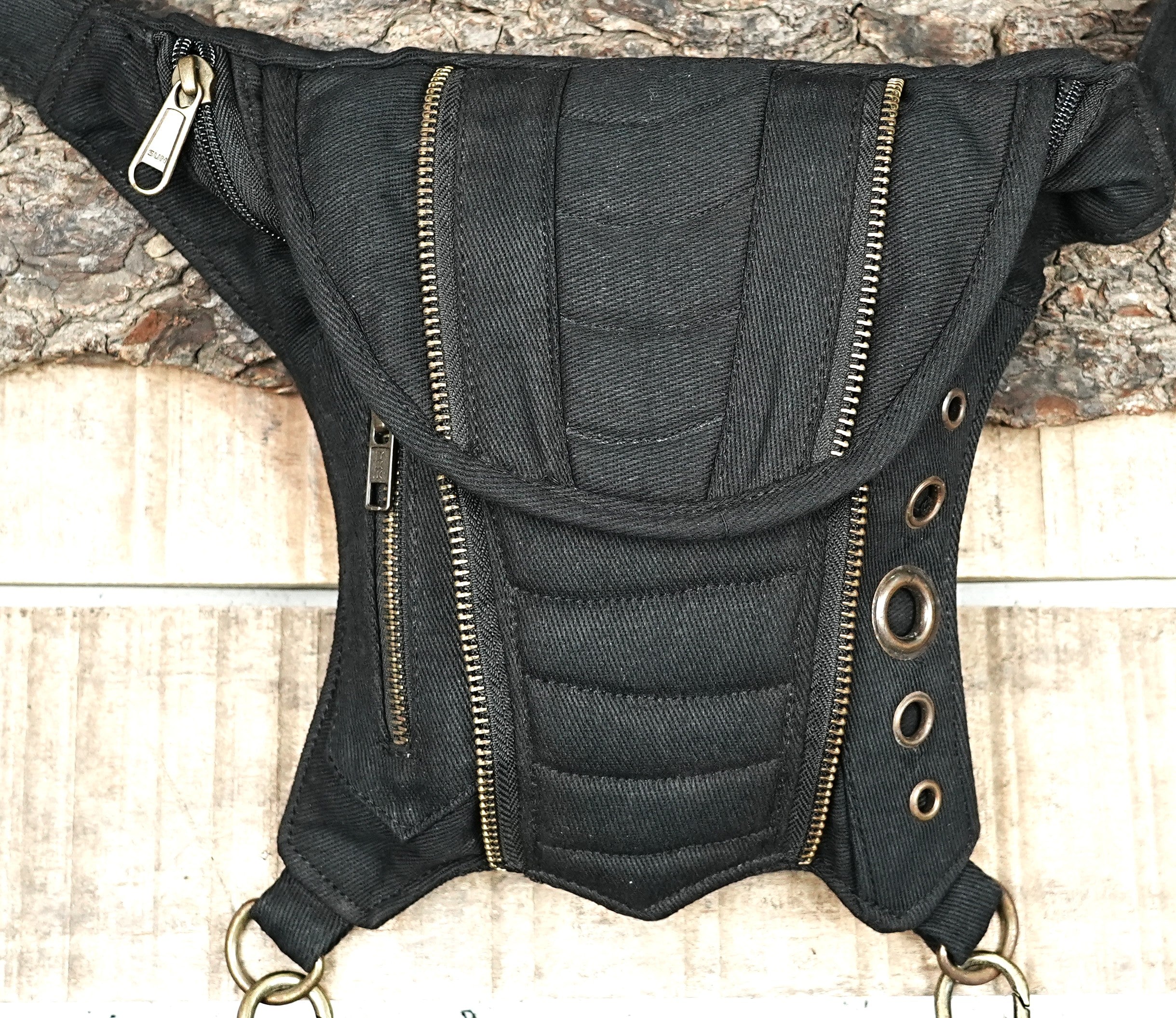 Cotton canvas gothic waist bag with detachable thigh strap